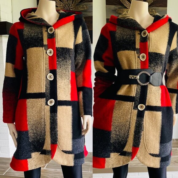 Alison Sheri Jackets & Blazers - Alison Sheri Wool Blend Lined Hooded Long Jacket Sz S/M​​